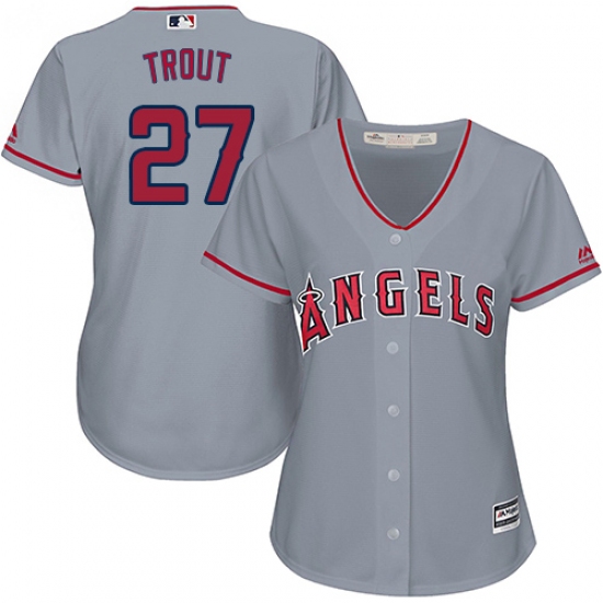 Women's Majestic Los Angeles Angels of Anaheim 27 Mike Trout Replica Grey Road Cool Base MLB Jersey