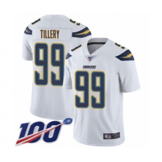 Men's Los Angeles Chargers 99 Jerry Tillery White Vapor Untouchable Limited Player 100th Season Football Jersey