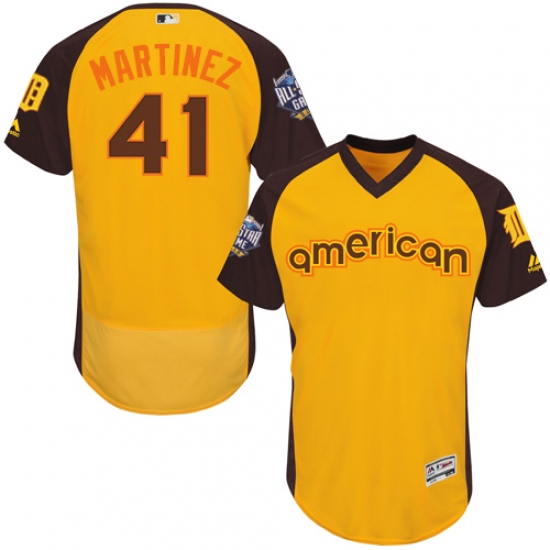 Men's Majestic Detroit Tigers 41 Victor Martinez Yellow 2016 All-Star American League BP Authentic Collection Flex Base MLB Jersey