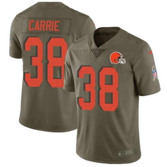 Men's Nike Cleveland Browns 38 T. J. Carrie Limited Olive 2017 Salute to Service NFL Jersey