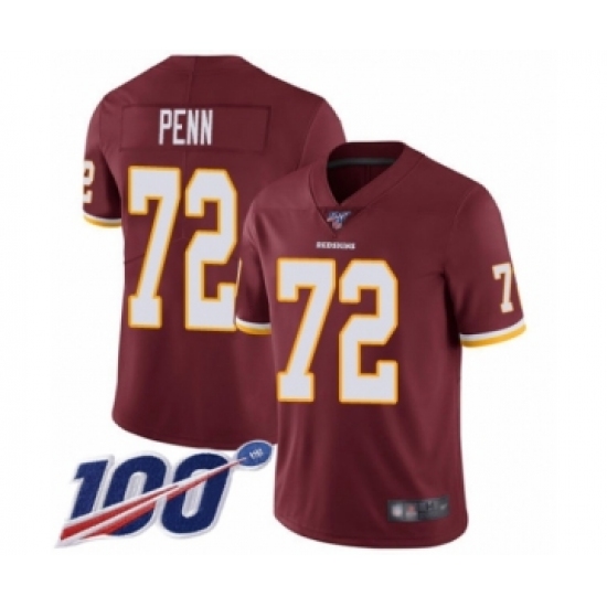 Men's Washington Redskins 72 Donald Penn Burgundy Red Team Color Vapor Untouchable Limited Player 100th Season Football Jersey