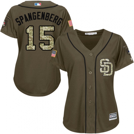 Women's Majestic San Diego Padres 15 Cory Spangenberg Authentic Green Salute to Service Cool Base MLB Jersey