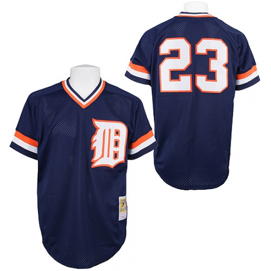 Men's Mitchell and Ness Detroit Tigers 23 Kirk Gibson Authentic Blue Throwback MLB Jersey