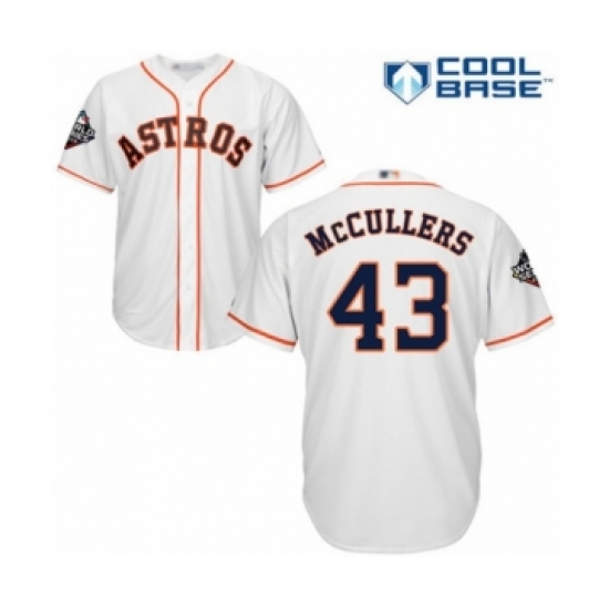 Youth Houston Astros 43 Lance McCullers Authentic White Home Cool Base 2019 World Series Bound Baseball Jersey