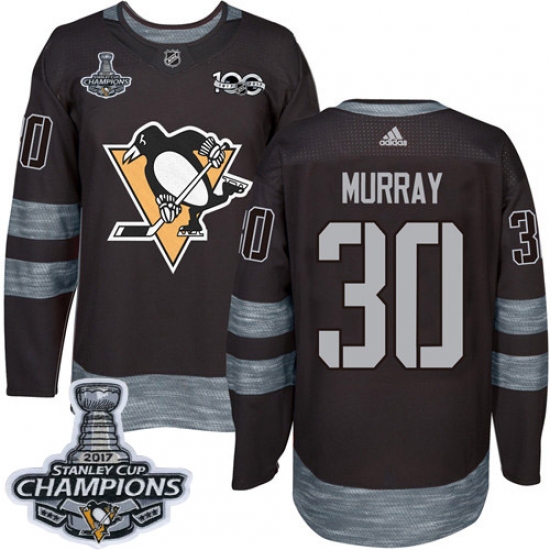 Men's Adidas Pittsburgh Penguins 30 Matt Murray Authentic Black 1917-2017 100th Anniversary 2017 Stanley Cup Champions NHL Jersey