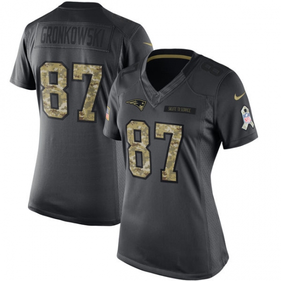 Women's Nike New England Patriots 87 Rob Gronkowski Limited Black 2016 Salute to Service NFL Jersey