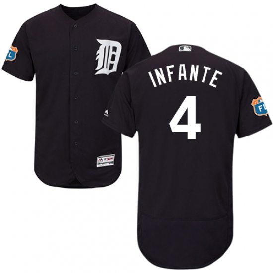 Men's Majestic Detroit Tigers 4 Omar Infante Navy Blue Flexbase Authentic Collection MLB Jersey