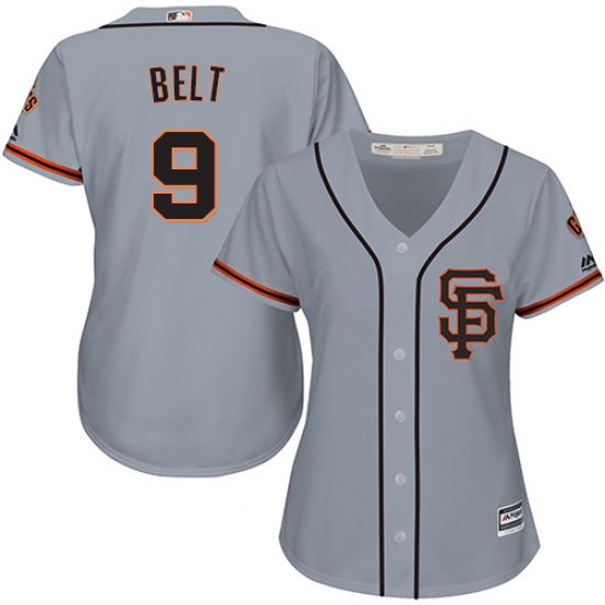 Women's Majestic San Francisco Giants 9 Brandon Belt Replica Grey Road 2 Cool Base MLB Jersey