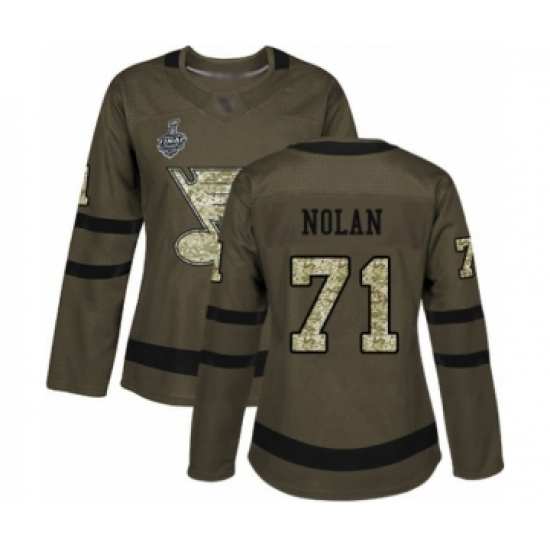 Women's St. Louis Blues 71 Jordan Nolan Authentic Green Salute to Service 2019 Stanley Cup Final Bound Hockey Jersey