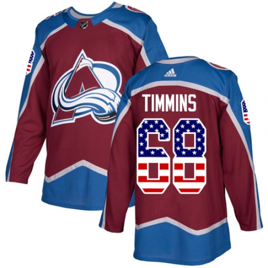 Men's Adidas Colorado Avalanche 68 Conor Timmins Authentic Burgundy Red USA Flag Fashion NHL Jersey