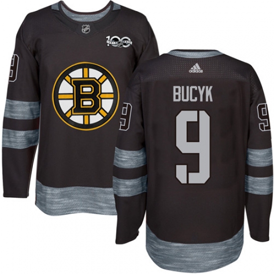 Men's Adidas Boston Bruins 9 Johnny Bucyk Authentic Black 1917-2017 100th Anniversary NHL Jersey