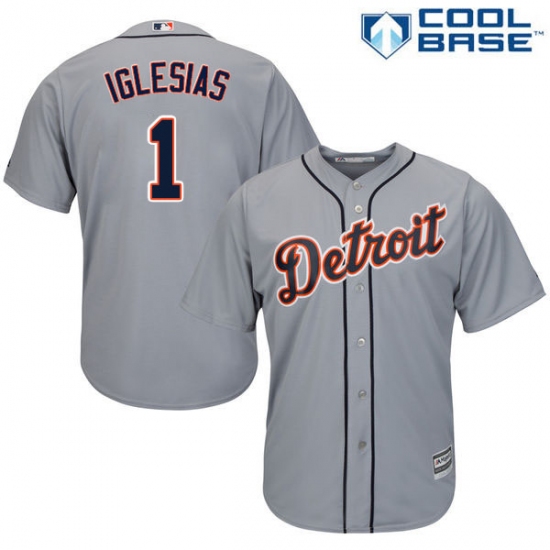 Men's Majestic Detroit Tigers 1 Jose Iglesias Replica Grey Road Cool Base MLB Jersey