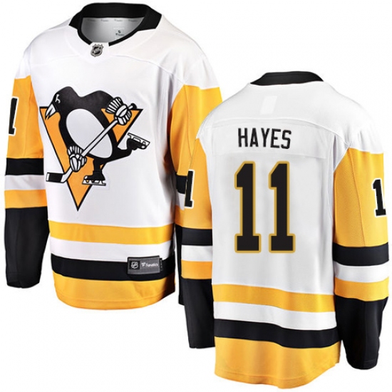 Men's Pittsburgh Penguins 11 Jimmy Hayes Authentic White Away Fanatics Branded Breakaway NHL Jersey