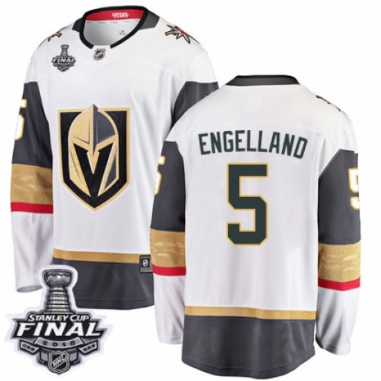 Youth Vegas Golden Knights 5 Deryk Engelland Authentic White Away Fanatics Branded Breakaway 2018 Stanley Cup Final NHL Jersey