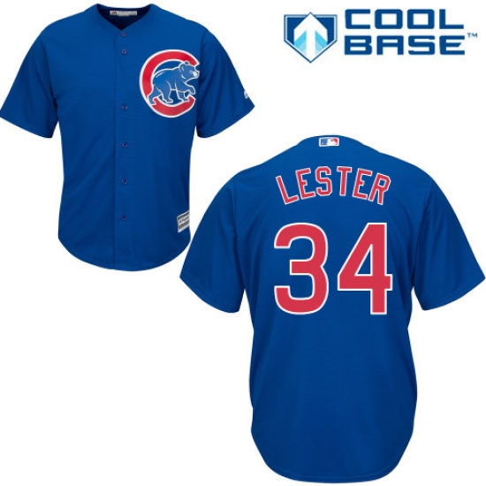 Youth Majestic Chicago Cubs 34 Jon Lester Authentic Royal Blue Alternate Cool Base MLB Jersey