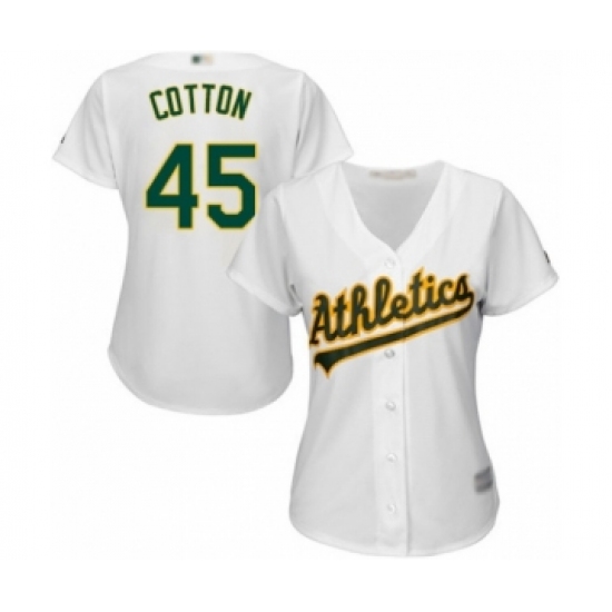 Women's Oakland Athletics 45 Jharel Cotton Authentic White Home Cool Base Baseball Player Jersey