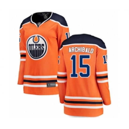 Women's Edmonton Oilers 15 Josh Archibald Authentic Orange Home Fanatics Branded Breakaway Hockey Jersey