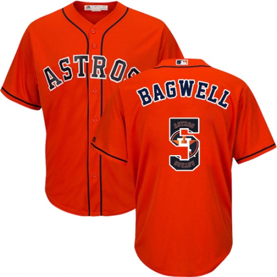 Men's Majestic Houston Astros 5 Jeff Bagwell Authentic Orange Team Logo Fashion Cool Base MLB Jersey