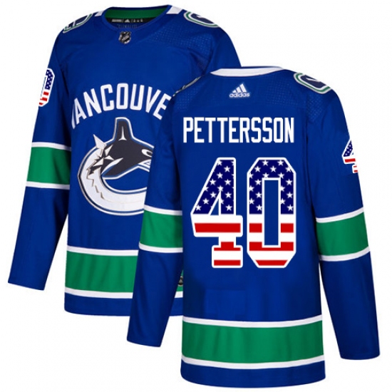 Youth Adidas Vancouver Canucks 40 Elias Pettersson Blue Home Authentic USA Flag Stitched NHL Jersey