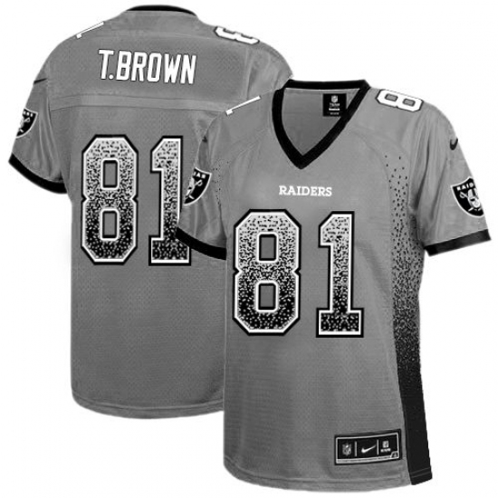 Women's Nike Oakland Raiders 81 Tim Brown Elite Grey Drift Fashion NFL Jersey