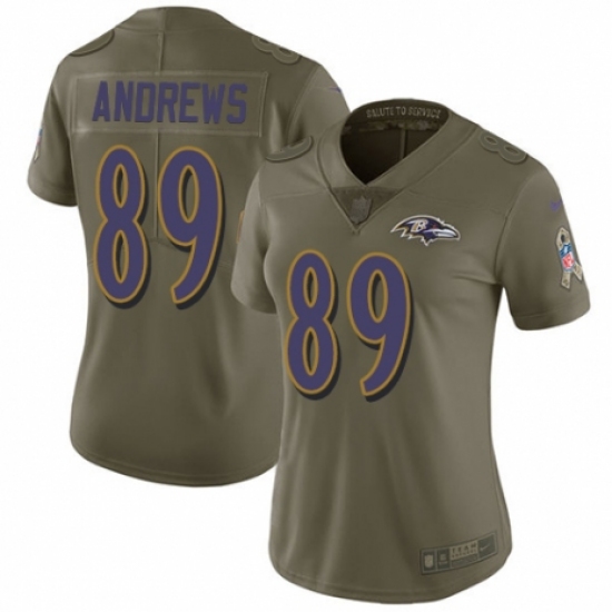 Women's Nike Baltimore Ravens 89 Mark Andrews Limited Olive 2017 Salute to Service NFL Jersey