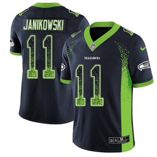 Youth Nike Seattle Seahawks 11 Sebastian Janikowski Limited Navy Blue Rush Drift Fashion NFL Jersey