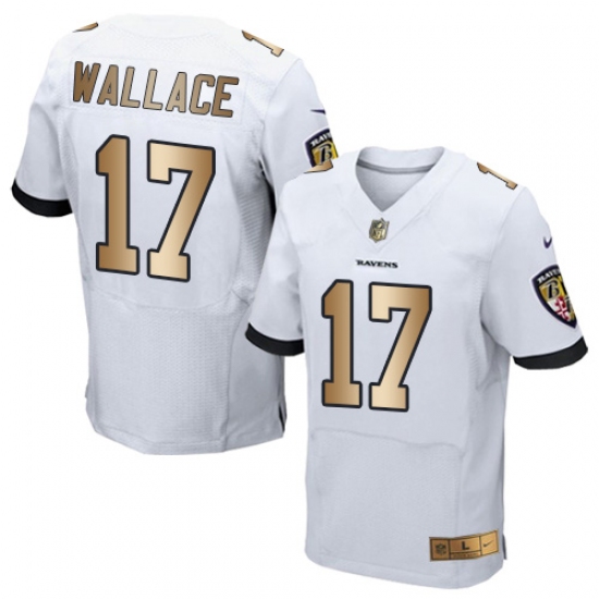 Men's Nike Baltimore Ravens 17 Mike Wallace Elite White/Gold NFL Jersey