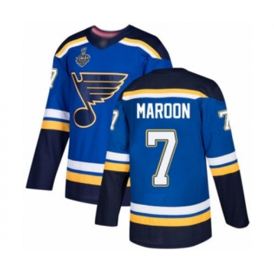 Youth St. Louis Blues 7 Patrick Maroon Authentic Royal Blue Home 2019 Stanley Cup Final Bound Hockey Jersey