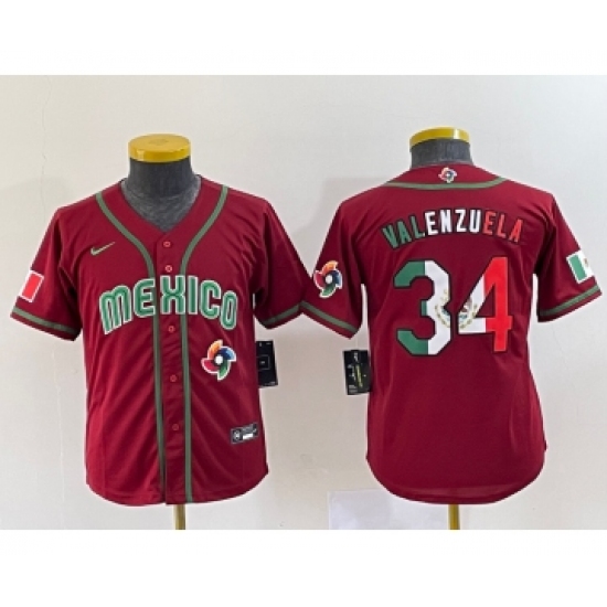 Youth Mexico Baseball 34 Fernando Valenzuela 2023 Red World Classic Stitched Jersey10