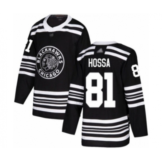 Men's Chicago Blackhawks 81 Marian Hossa Authentic Black Alternate Hockey Jersey