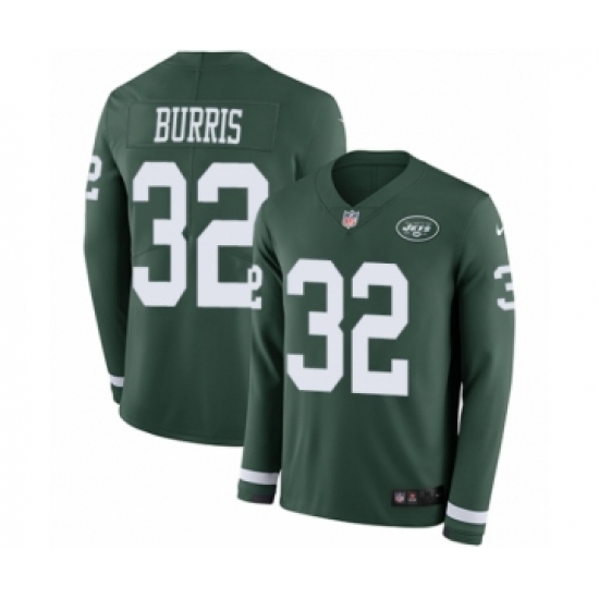 Men's Nike New York Jets 32 Juston Burris Limited Green Therma Long Sleeve NFL Jersey