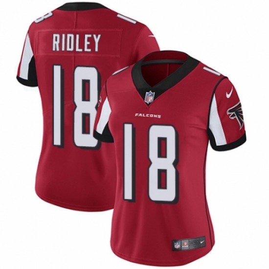 Women's Nike Atlanta Falcons 18 Calvin Ridley Red Team Color Vapor Untouchable Limited Player NFL Jersey