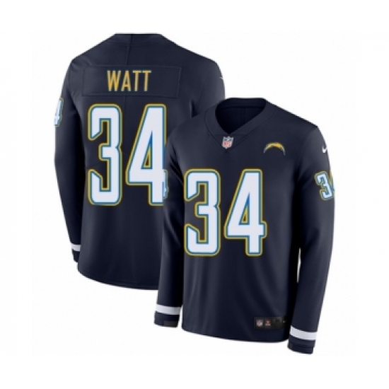 Men's Nike Los Angeles Chargers 34 Derek Watt Limited Navy Blue Therma Long Sleeve NFL Jersey