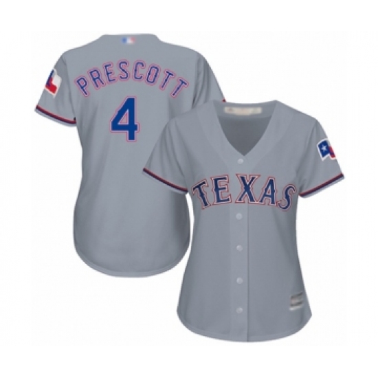 Women's Texas Rangers 4 Dak Prescott Authentic Grey Road Cool Base Baseball Jersey