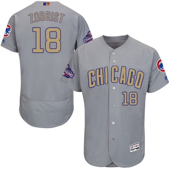 Men's Majestic Chicago Cubs 18 Ben Zobrist Authentic Gray 2017 Gold Champion Flex Base MLB Jersey