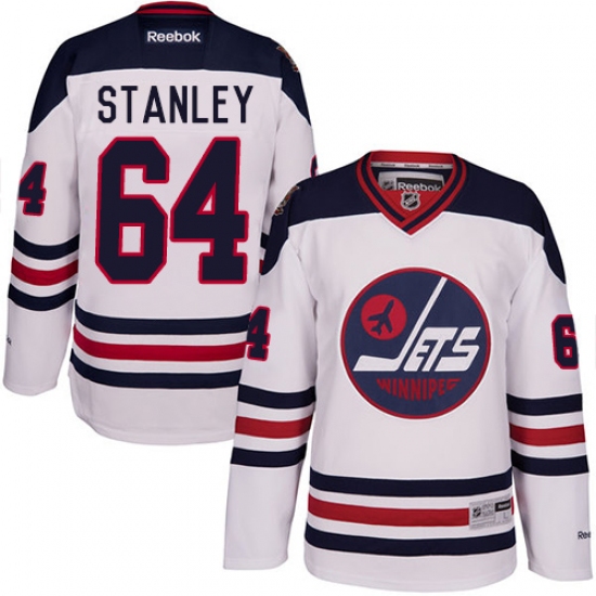 Men's Reebok Winnipeg Jets 64 Logan Stanley Authentic White 2016 Heritage Classic NHL Jersey