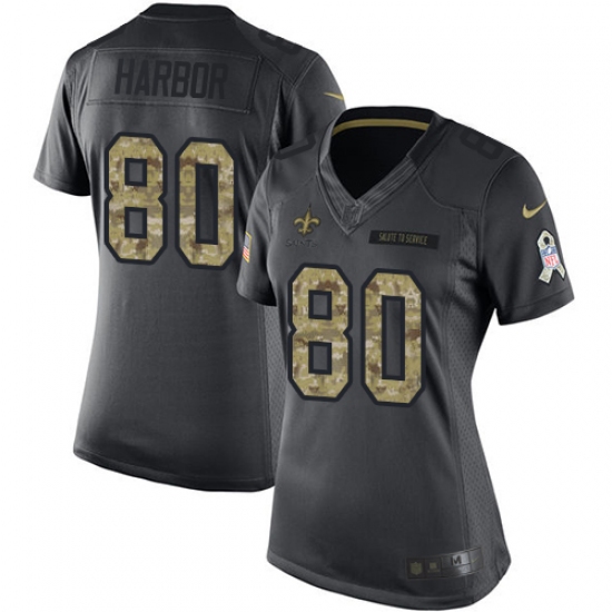 Women's Nike New Orleans Saints 80 Clay Harbor Limited Black 2016 Salute to Service NFL Jersey