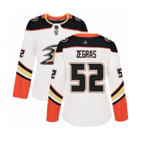 Women's Anaheim Ducks 52 Trevor Zegras Authentic White Away Hockey Jersey