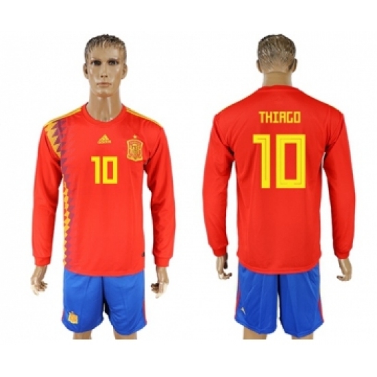 Spain 10 Thiago Red Home Long Sleeves Soccer Country Jersey