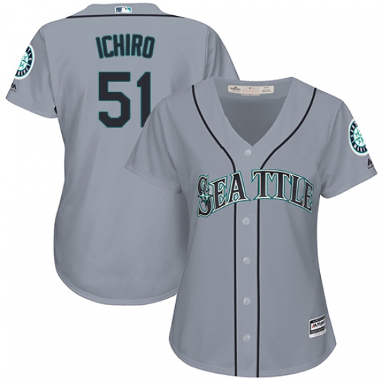 Women's Majestic Seattle Mariners 51 Ichiro Suzuki Authentic Grey Road Cool Base MLB Jersey