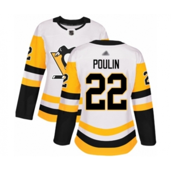 Women's Pittsburgh Penguins 22 Samuel Poulin Authentic White Away Hockey Jersey