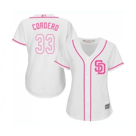 Women's San Diego Padres 33 Franchy Cordero Replica White Fashion Cool Base Baseball Jersey