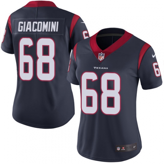 Women's Nike Houston Texans 68 Breno Giacomini Elite Navy Blue Team Color NFL Jersey