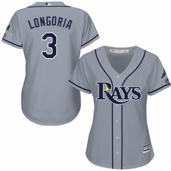 Women's Majestic Tampa Bay Rays 3 Evan Longoria Replica Grey Road Cool Base MLB Jersey