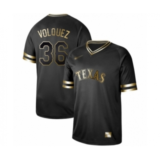Men's Texas Rangers 36 Edinson Volquez Authentic Black Gold Fashion Baseball Jersey