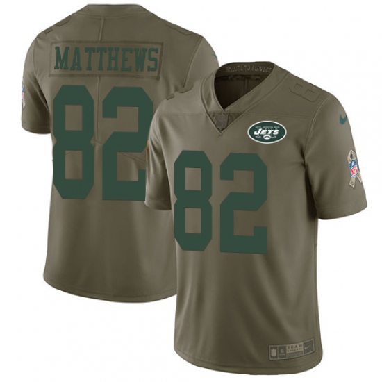 Youth Nike New York Jets 82 Rishard Matthews Limited Olive 2017 Salute to Service NFL Jersey