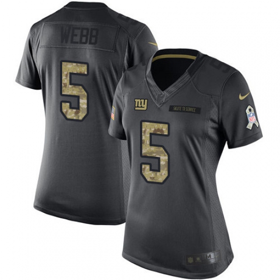 Women's Nike New York Giants 5 Davis Webb Limited Black 2016 Salute to Service NFL Jersey