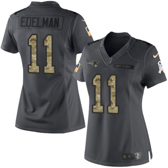 Women's Nike New England Patriots 11 Julian Edelman Limited Black 2016 Salute to Service NFL Jersey