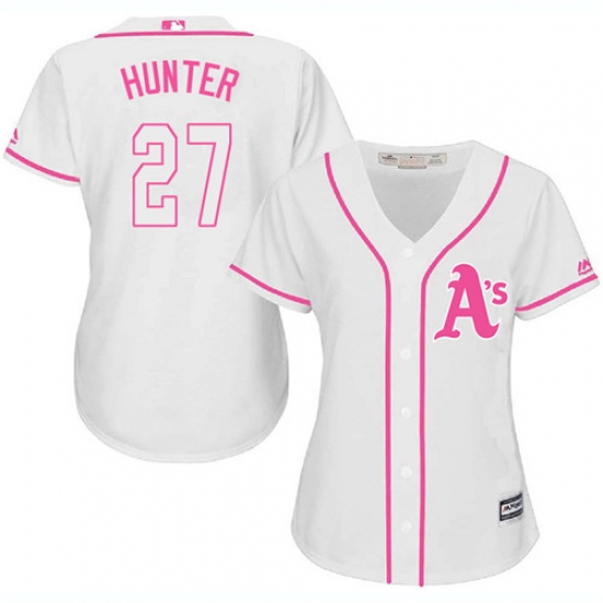 Women's Majestic Oakland Athletics 27 Catfish Hunter Replica White Fashion Cool Base MLB Jersey