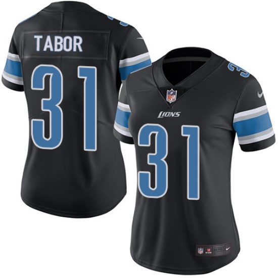 Women Nike Detroit Lions 31 Teez Tabor Limited Black Rush Vapor Untouchable NFL Jersey